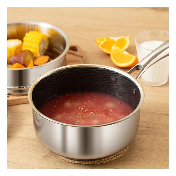 WBKN - Blue Diamond Ceramic 304 Stainless Steel Whirlwind Pattern Milk Cooker (G-Lid) Single Handle Without Side Eyes 18CM + WBKN 304 Stainless Steel Steamer 18CM