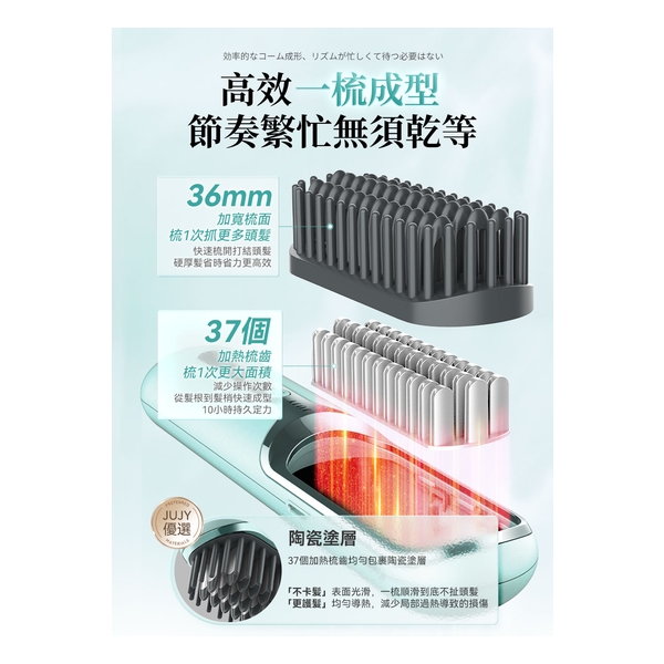 日本JUJY PlasmaCare護髮雙效等離子充插兩用速熱防燙百變造型無線直髮梳
