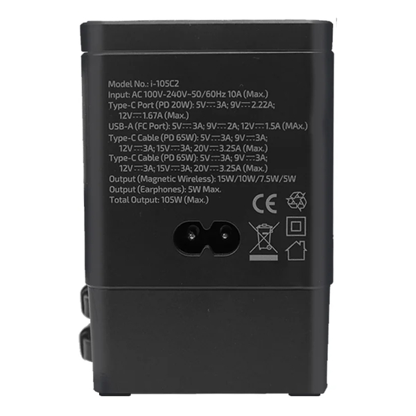 inno3C i-105C2 105W Qi2 + GaN 6-in-1 Wireless Fast Charging Dock with Build-in Retractable Cables