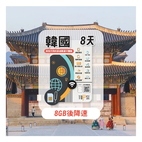 TOPSI [4G LTE] Korea Unlimited Data 5/8/15/30-day (First 5/8/10/20GB of High-Speed Data, then throttled to 128 Kbps)