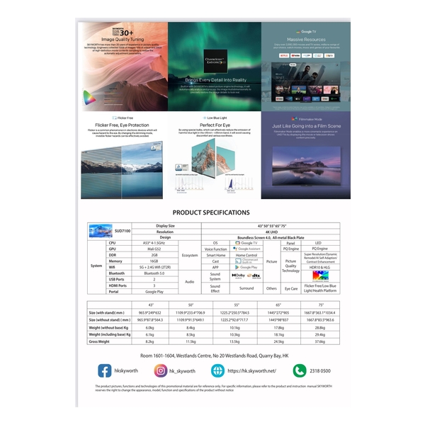 SKYWORTH - 50” 4K Google Smart TV 50SUD7100