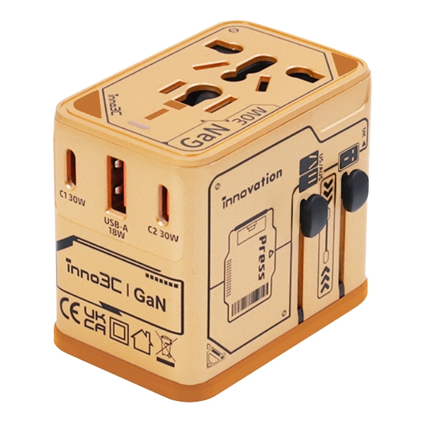 inno3C 30W GaN 3-Ports AC Socket Universal Travel Adaptor