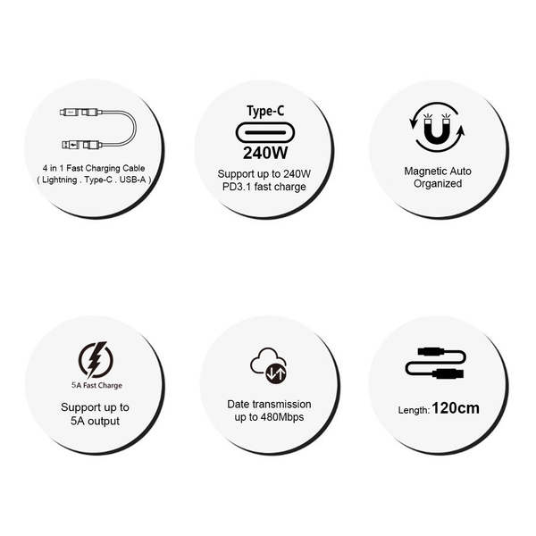 inno3C 240W 4 in 1 Magnetic Organized Cable 120cm (Grey)