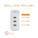 First Champion GaN Desktop Charger - 140W - UPC140PD3C, USB-C x 3, UK Plug