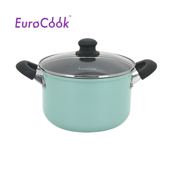 EuroCook - FINE II Marbling Non-Stick Stockpot w/ Glass Lid 22cm / 4.6L - Aqua Blue