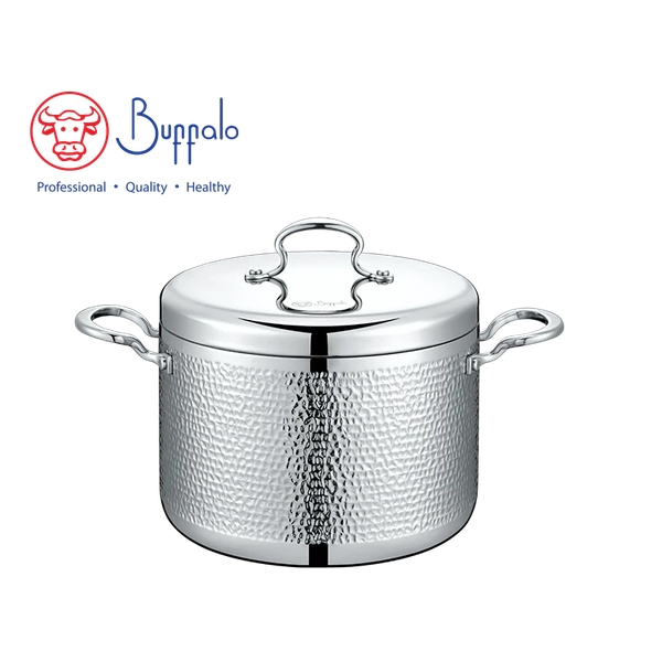 BUFFALO - ROYAL III 316 Stainless Steel 5-Ply Hammered High Stockpot with S/S Lid 24cm / 6.62L 76324H