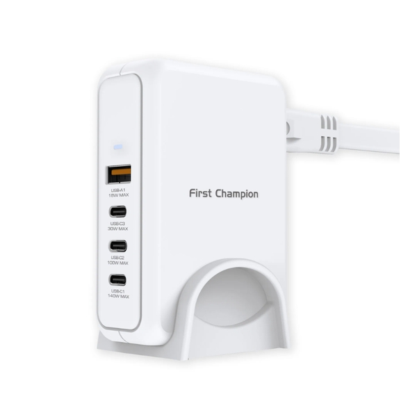 First Champion GaN Desktop Charger - 140W - UPC140PD3C1A, USB-Cx3 & USBx1, UK Plug