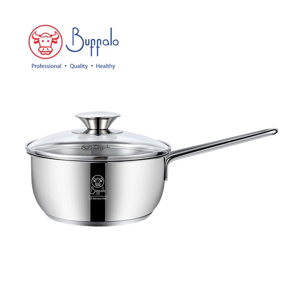 BUFFALO - PRO COOK II 304 Stainless Steel Encapsulated Bottom Saucepan with Glass Lid 16cm / 1.2L 35716P