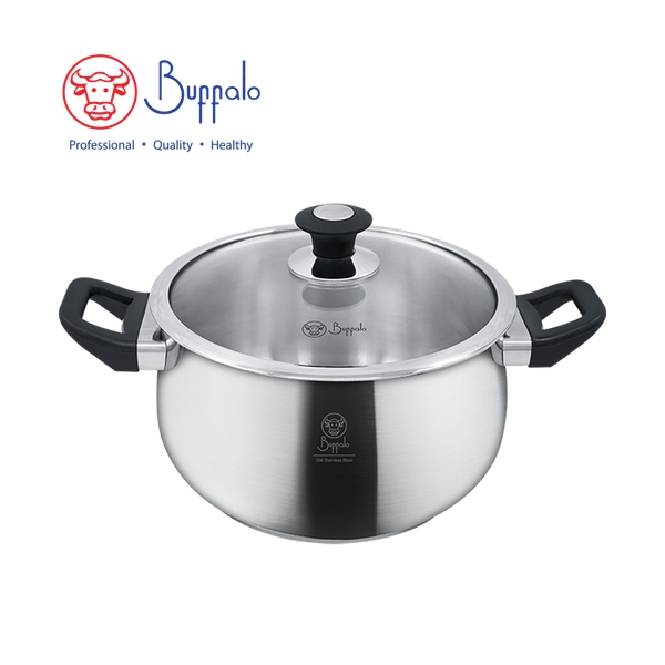 BUFFALO - PRECIOUS II 18/10 Stainless Steel Encapsulated Bottom Stockpot with Glass Lid 24cm / 5.9L (36624S)