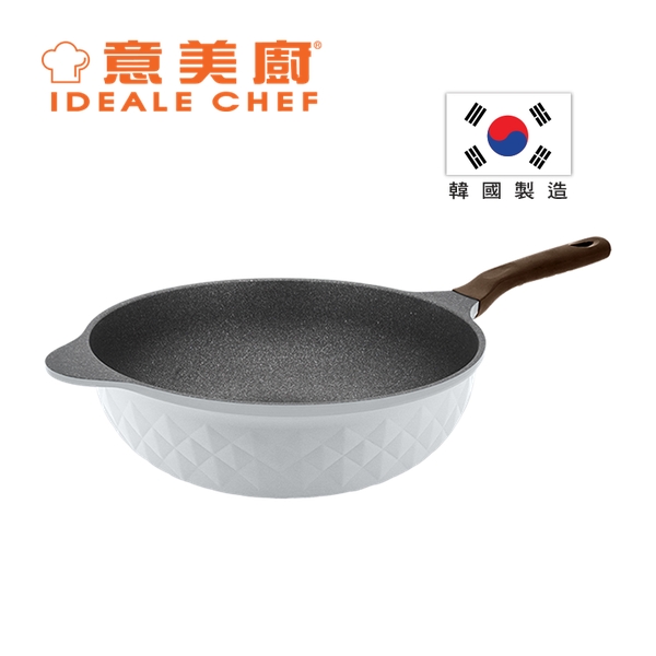 意美廚韓國製CRYSTAL II 鋼化鑄鋁鈦塗層 32X11CM單柄炒鍋- 淺灰色 (IC17632W)
