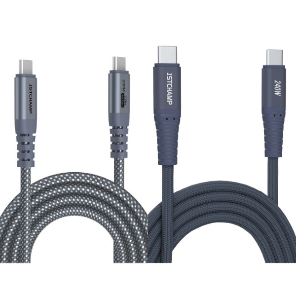 First Champion 240W Type-C to Type-C Nylon Braided Charging Cable Set
