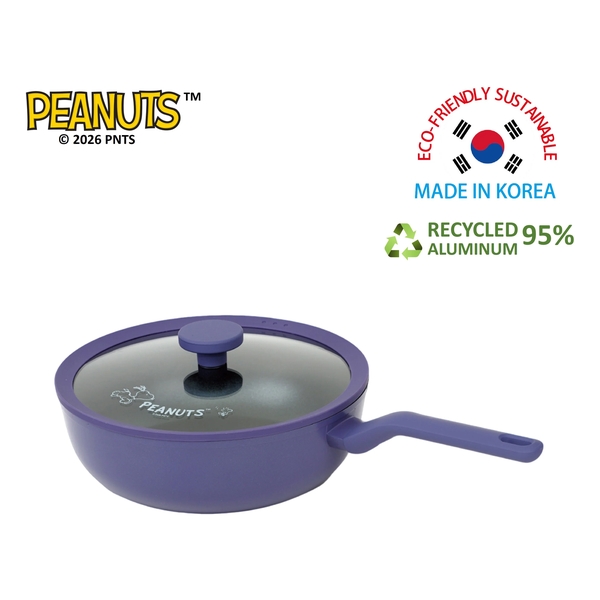 PEANUTS 正版授權 28cm 單柄不黏深炒鑊連強化玻璃蓋(韓國製造)