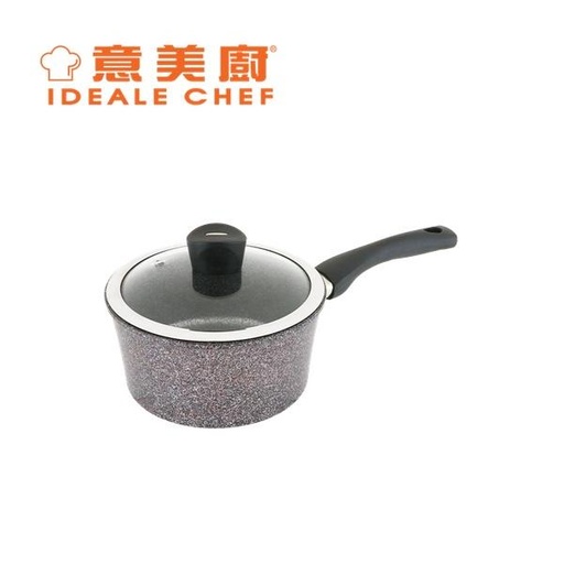 [138F0039] 意美廚韓國製SELECTED鋼化鑄鋁大理石紋易潔18X8.5CM/1.8L單柄煲連玻璃蓋 IC14318P