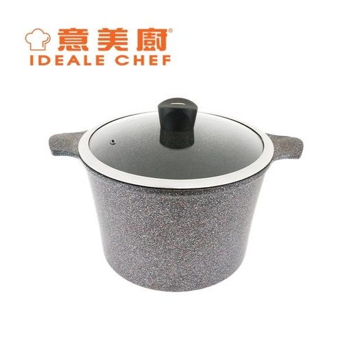 [138F0040] 意美廚韓國製SELECTED鋼化鑄鋁大理石紋易潔24X15.8CM/5.8L高身雙耳煲連玻璃蓋 IC14324H