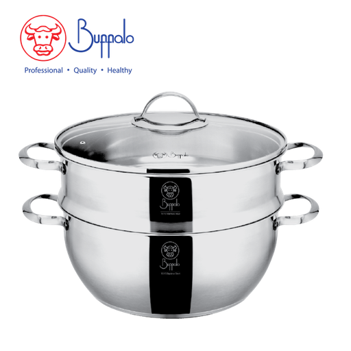 [138F0193] BUFFALO PRO COOK S/ST FUNCTIONAL POT WITH GLASS LID (28X12CM/6L) 34328S