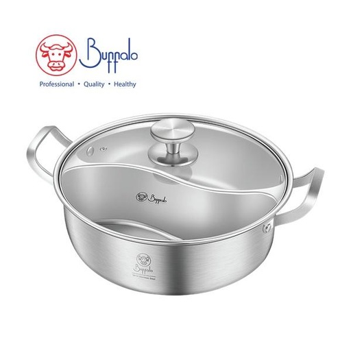 [138F0016] 牛頭牌PRO COOK不銹鋼一體成型30X9.5CM/5.0L鴛鴦鍋連玻璃蓋 20330C