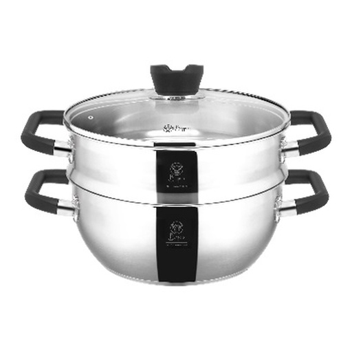 [138F0236] BUFFALO S/ST CAPSULAED BOTTOM FUNCTIONAL BOILER WITH STEAMER AND GLASS LID (28X12CM/6L) PSBF-0428S