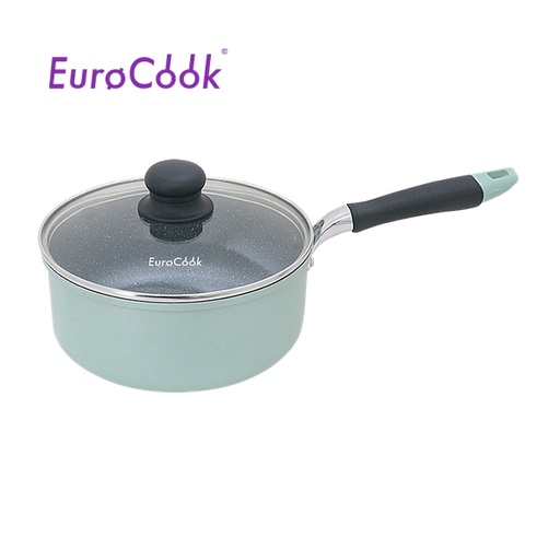[138F0293] EuroCook - FINE II Marbling Non-Stick Saucepan w/ Glass Lid 20cm / 2.8L - Aqua Blue