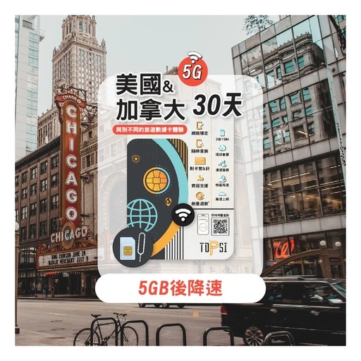 TOPSI {5G} US and Canada Unlimited Data 30 Days (First 5/10GB of High-Speed Data, then throttled to 128 Kbps)