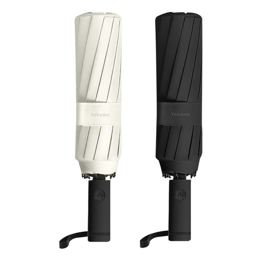 [151F0186] 日本Yohome 單手智助自動開合防回彈一甩免疊防滴水抗風快收捷便晴雨傘 x 2 (黑色+米色)