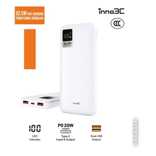 [049F8148] inno3C 22.5W 快充移動電源 10000mAh - 白