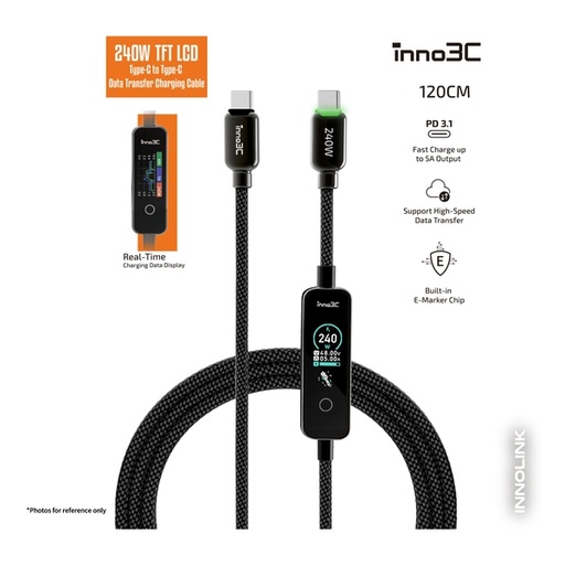 [049F8146] inno3C 240W TFT LCD Type-C to Type-C Data Transfer Charging Cable 120cm (Black)