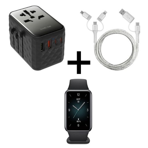 inno3C i-FT65 GaN 65W 4-Ports AC Socket Universal Travel Adaptor + inno3C i-5CS-12  5 in 1 Cable 1.2M + Honor Band 9