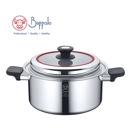 [138F0311] BUFFALO - CLASSIC 316 Stainless Steel 5-Ply Stockpot with Glassy Lid 26cm / 6.7L 76226S