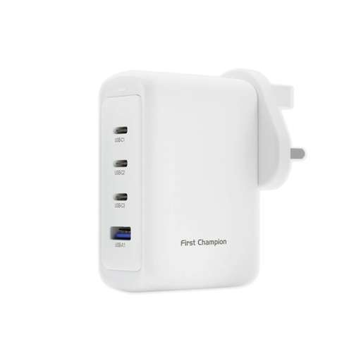[050F0048] First Champion USB GaN Charger - UWC4P100W3C-UK - 100W(3C 1A, Fixed UK)