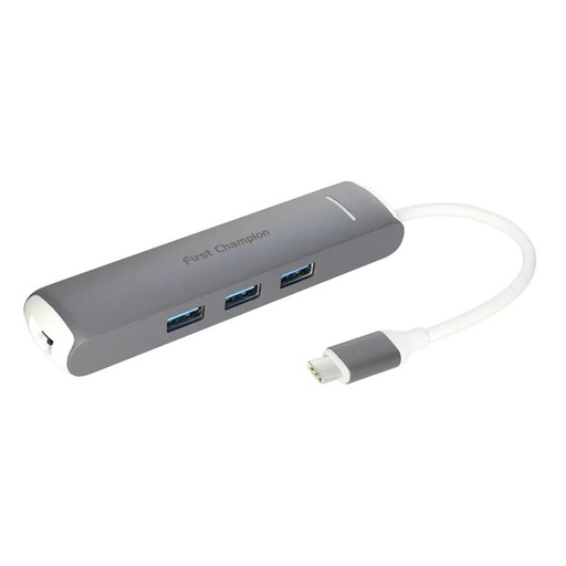[050F0021] First Champion USB 3.1 Type-C Hub - 6 in 1 Hubs with Giga Lan - Grey FC-TCH-6C3U3HLAN