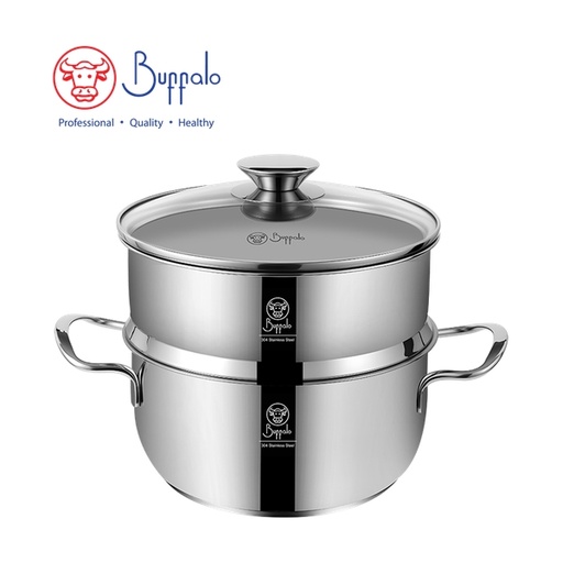 [138F0330] 牛頭牌 PRO COOK II 304不銹鋼蒸籠套裝: 20X10CM/2.7L雙耳煲連玻璃蓋+ 20X9.5CM蒸籠 35720SE