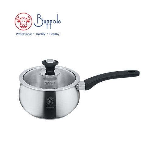 [138F0346] BUFFALO - PRECIOUS II 304 Stainless Steel Encapsulated Bottom Saucepan with Glass Lid 18cm / 2.6L (36618PN)