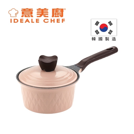 [138F0351] 意美廚韓國製CRYSTAL II 鋼化鑄鋁鈦塗層 18X9CM/2.0L單柄煲連鑄鋁蓋- 粉紅色 (IC17618P)