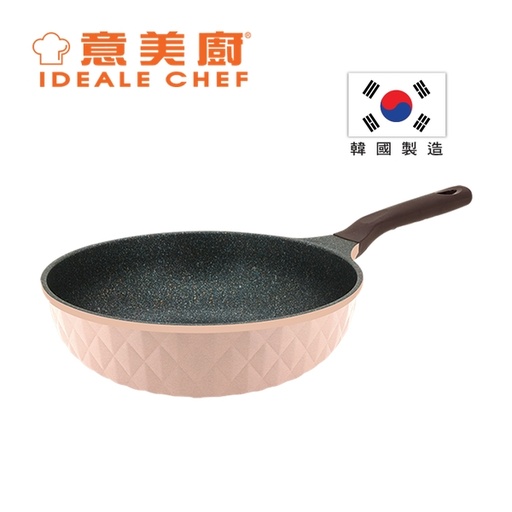 [138F0358] IDEALE CHEF - Korea CRYSTAL II Die-Cast Aluminium Titanium Coated Non-Stick Fry Wok 28 x 9.2cm - Pink (IC17628W)