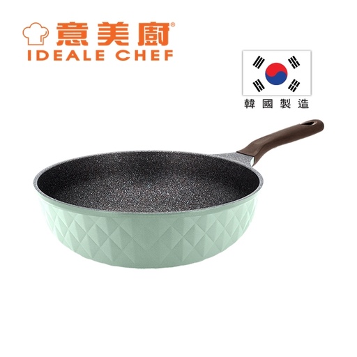 [138F0360] 意美廚韓國製CRYSTAL II 鋼化鑄鋁鈦塗層 30X9.9CM單柄炒鍋- 綠色 (IC17630W)