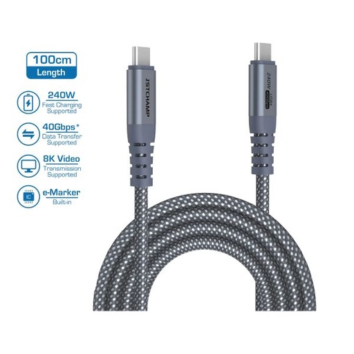 First Champion USB 4.0 Gen3 Type-C to Type-C Cable,GREY240W, 40Gbps, FC-TC4CG3EPR-NP1M